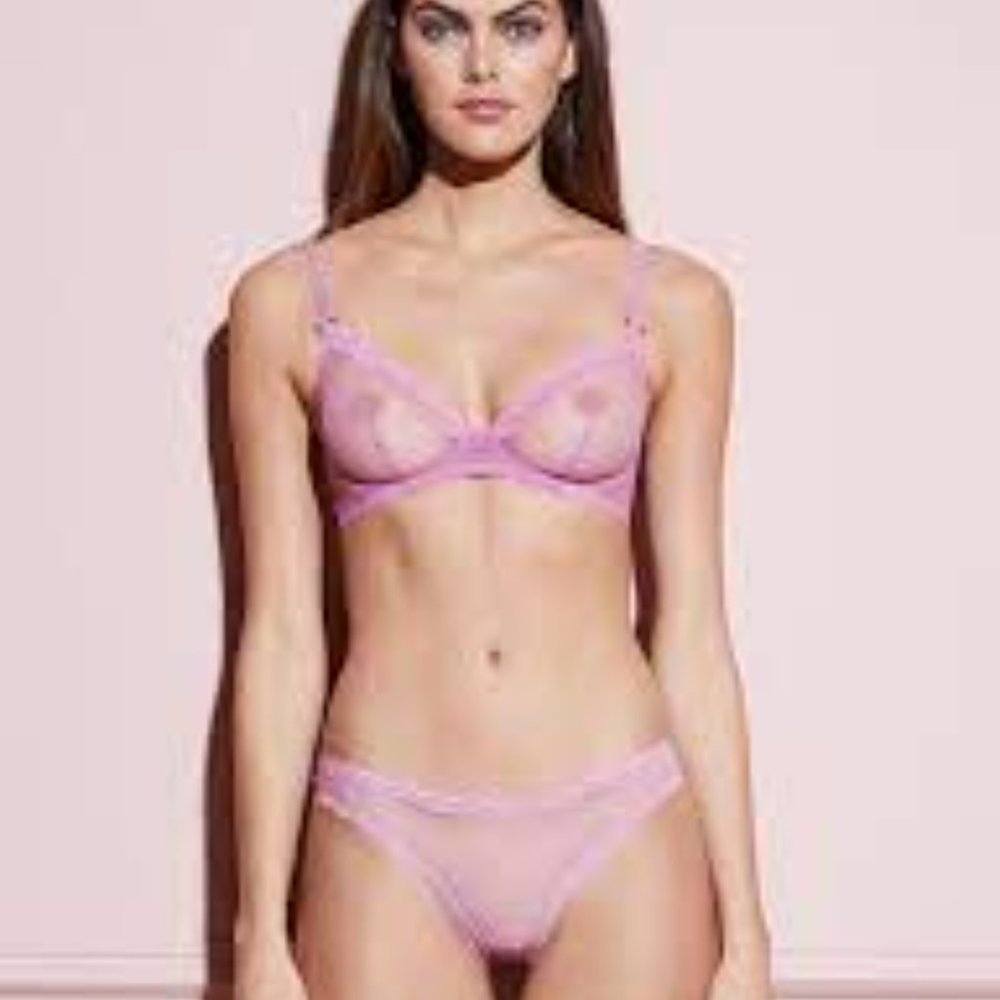 NWT FLEUR DU MAL Sheer Tulle Demi Bra Wisteria 34B